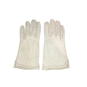 Ben Berger Vintage Off White Pebbled Leather Mid Length Gloves, Cream Textured